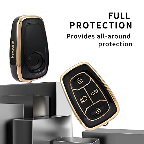 Image of Keyzone Pack of 2 TPU Car Key Cover Compatible for: Nexon, Harrier, Tigor BS6, Tigor EV, Safari 2021, Altroz, Safari Gold, Gravitas, Punch Smart Key (Gold Black and Silver Black)