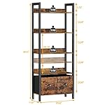 Furologee 5-Tier Bookshelf, Tall Bookcase with 2 Storage Drawers, Industrial Display Standing Shelf Units, Wood and Metal Storage Shelf for Living Room, Bedroom, Home Office, Rustic Brown - Image 3