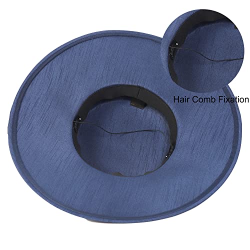 F Fadves Fascinators Women Wide Brim 20S 50S Derby Pillbox Hat Bowknot Cocktail Tea Party Church Dress Hats Navy #TOP3
