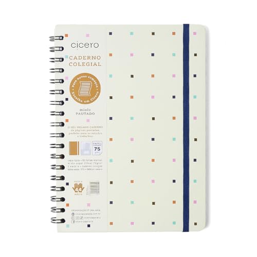 Caderno Espiral Bossa Nova Pautado 17X24 Pontos Off White 80 Fls, Cicero
