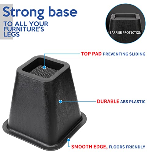 MCXYEM Bed Riser/Furniture Lift Bed/Bed risers/Furniture Lifter/Table risers/Frame Risers Create Under Bed Storage Heavy Duty for Furniture Height Adjustment (Black 6 Pack, 6 Inch) — view 3