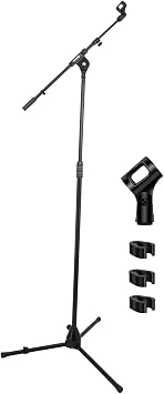 5 Core Mic Stand with 180 Rotating Telescoping Boom Arm Heavy Duty Adjustable Universal Floor Microphone Stand 3/8" to 5/8" Adapter for On Stage Home Studio Black