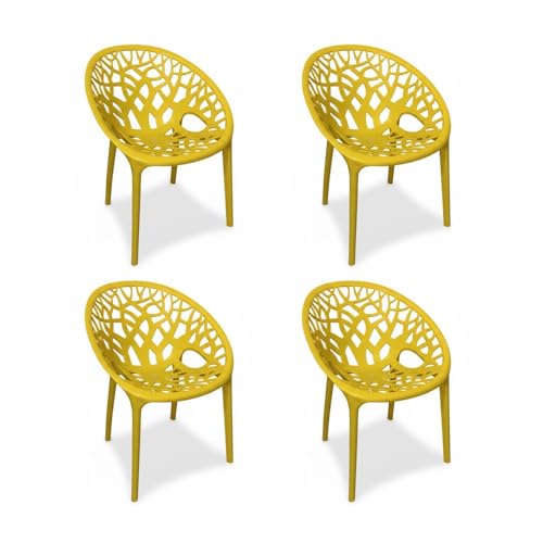 Image of activa Crystal Plastic Arm Chair | Stackable Indoor Outdoor Chair for Home, Balcony, Patio & Garden | Comfortable Designer Armrest Chair | Durable Plastic Seating Furniture (Yellow,Set of 4)