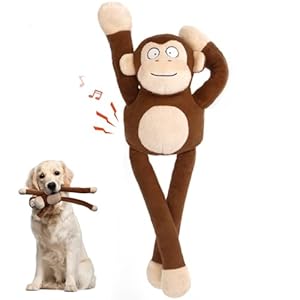 Squeaky Dog Toys with Crinkle Paper Durable Tug of War Monkey Plush Dog Toy with Soft Fabric for Small Middle and Large Dogs