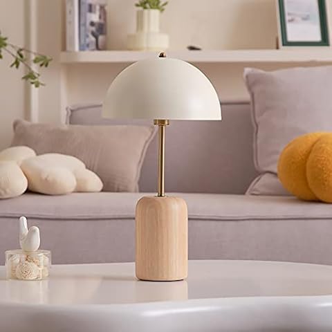 Soutas Mid Century Modern Table Lamp, White, Wood, Dome, 9.8'' x 17.7'', for Living Room, Bedroom, Study Office Cover