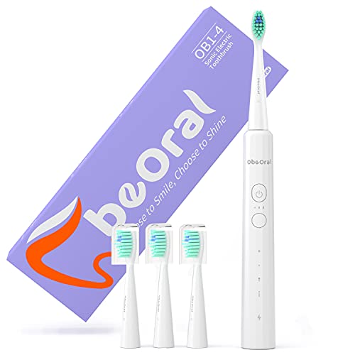 ObeOral Sonic Electric Toothbrush, 12 Modes Rechargeable Tooth Brush with 4 Dupont Bristles, Smart Timer, Whitening Electric Toothbrushes for Adults and Kids 8+, White