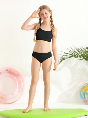 Girl's 2 Piece Swimsuit Solid Spaghetti Strap Bikini Sets Beach Bathing Suit Swimwear for Teen Kids2