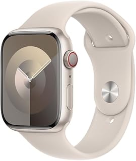 Apple Watch Series 9 (GPS + Cellular, 45 MM) Starlight Aluminium Case with Starlight Sport Strap, M/L (Refurbished)