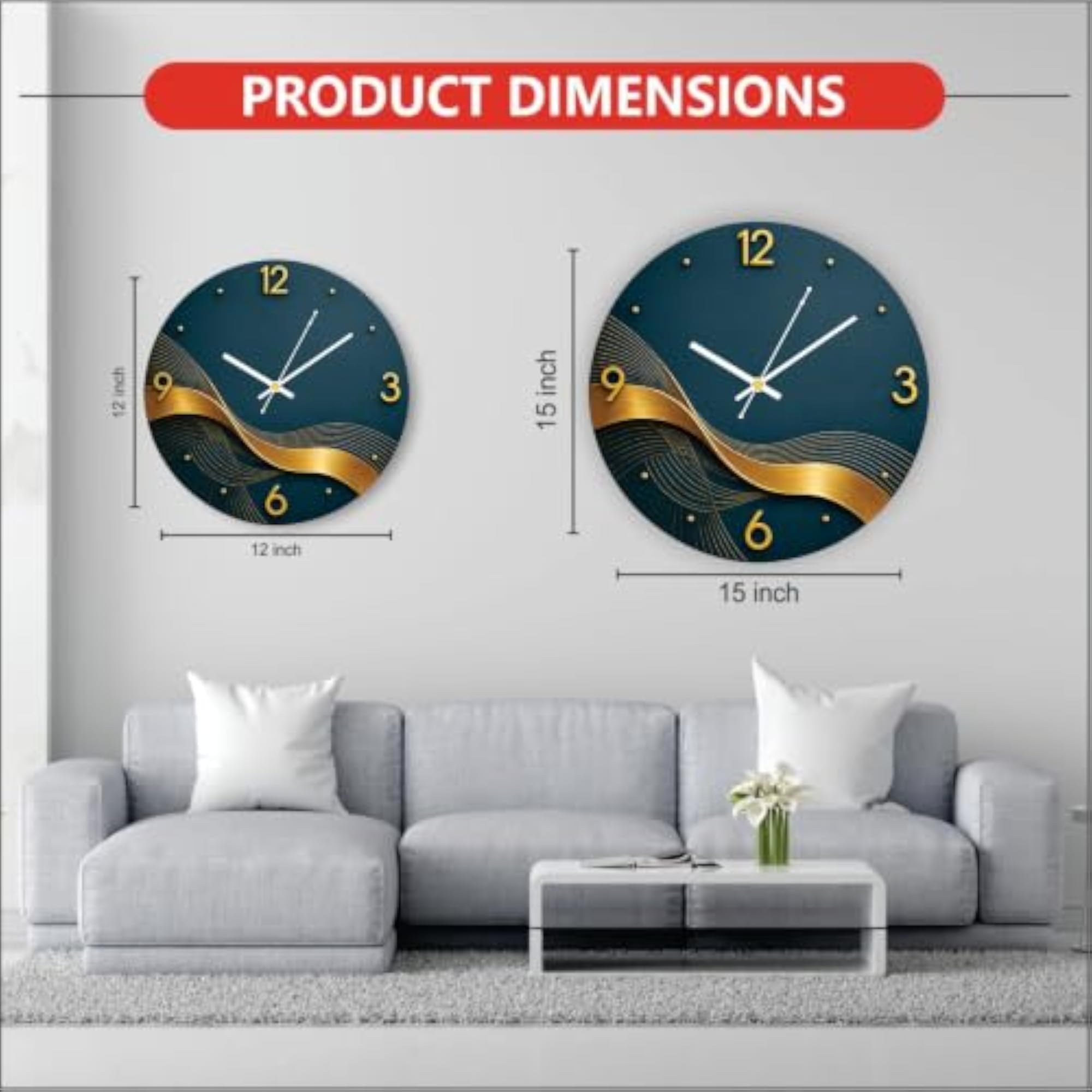 Gold Wave Inspired Wall Clock, Artistic Design