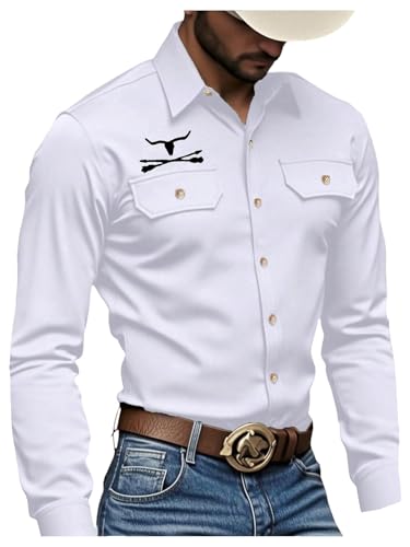 SOLY HUX Men's Long Sleeve Western Shirts Button Down Collared