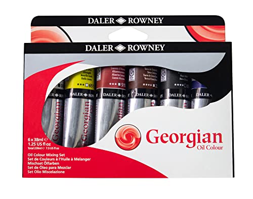 Daler-Rowney Georgian Oil Paint, Aluminium Tube, 1.28oz - 38 ml, Mixing Set, 6 Assorted Colours