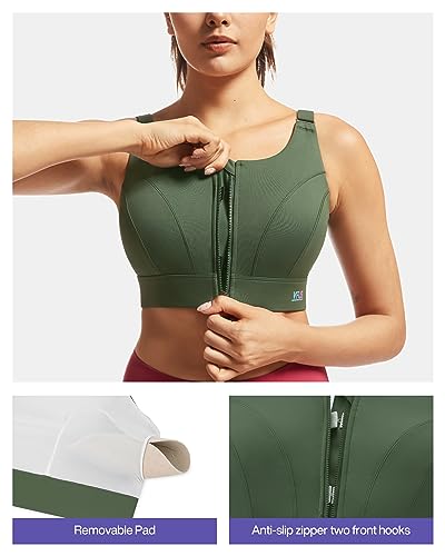 Image of Adjustable High Impact Sports Bras for Women Zip Front Full Coverage and Lift Padded Compression Tops