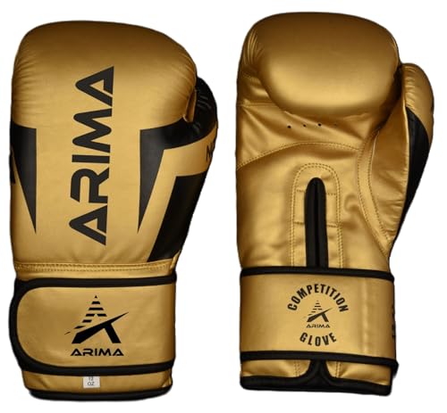 Arima Boxing Gloves - Premium PU Leather, Heavyweight - Ideal for Boxing, Kickboxing, Muay Thai & Fitness Training - Gold, 16 oz.