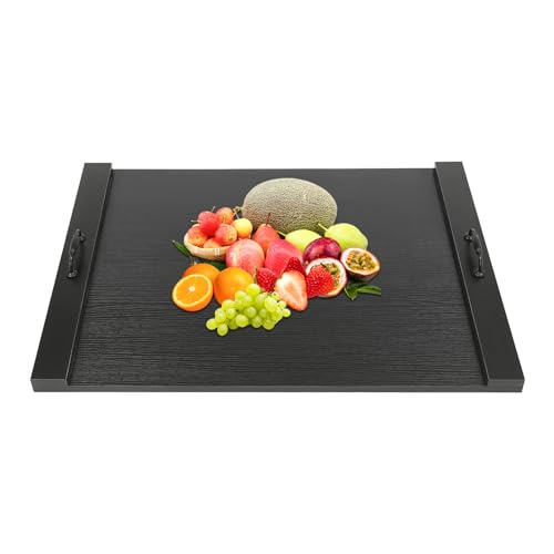 QWNBG Noodle Board Stove Cover with Handles, Wooden Stove Top Covers for Electric Stove and Gas Burners, Handmade Cookware Accessory Decorative Tray for Home Kitchen, 30 x 22 x 2.5 inches, Black