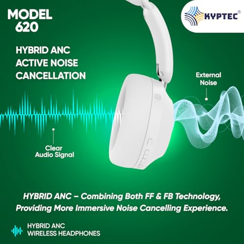Image of KYPTEC Model 620 Hybrid ANC Bluetooth Wireless Headphones - Over Ear Noise Cancelling Headphone with Deep Bass, 50H Playtime, Large 40 MM Drivers, Quad Mics, Headphones Wireless with mic