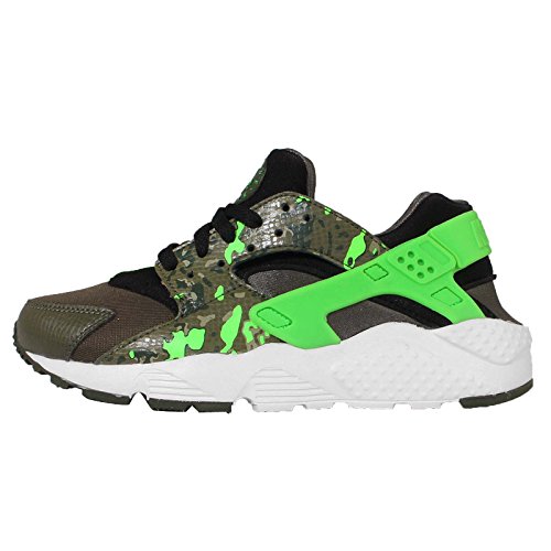 Nike Huarache Run Print (GS), Chaussures de Running garçon - Multicolore - Noir/Vert (Noir/Vert Impact - Kaki Cargo - Vert Olive Moyen (Medium Olive)), 38 1/2...
