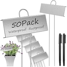 WSICSE 50-Pack Metal Plant Labels, 10.6" Waterproof Garden Markers with Pen Reusable Nursery Tags for Vegetables Flower Seed GreenhouseSilver