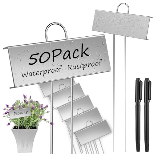 Garden Labels 50-Pack Metal Plant Markers with Pens, Waterproof