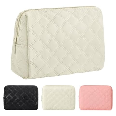 Marvolia Small Makeup Bag for Purse - Travel Cute Cosmetic Bag for Women Mini Makeup Organizer Zipper Pouch for Travel Essentials - White(Small) Cover