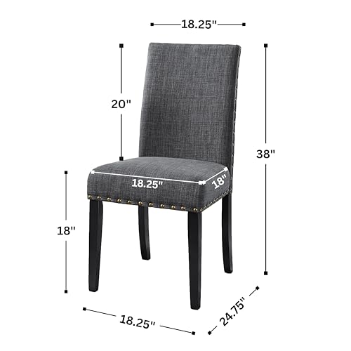 Image of Roundhill Furniture Biony Gray Fabric Dining Chairs with Nailhead Trim, Pack of 2