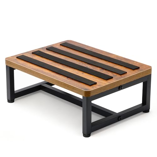 DiDiBirDi Trittstuhl mit 159 kg Tragfähigkeit - Anti-Rutsch-Gummi-Füße, brauner Holz-Design, Allzweck für Küche, Schlafzimmer & Badezimmer