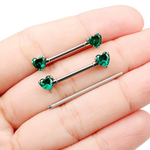 Pnsgisr F136 Titanium Internally Threaded 14G Nipple Piercing Jewelry Rings 14 Gauge 14mm Bars Cute Green Heart Diamond Barbells for Women by Pnsgisr - Used condition - Image 2