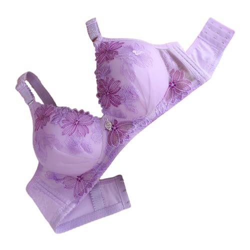 2026 Sujetador Push-up con Aros para Mujer, Sujetador Transpirable Fino Bordado con Espalda Bonita (Purple, 34)