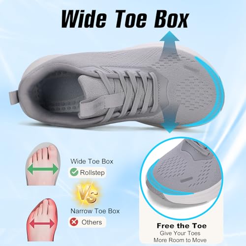 Rollstep Wide Toe Box Sneakers for Women - Arch Support, Non-Slip, Ultra Lightweight