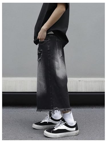 SweatyRocks Men's Ripped Wide Leg Cropped Jeans Raw High Waist Loose Denim Pants Streetwear3