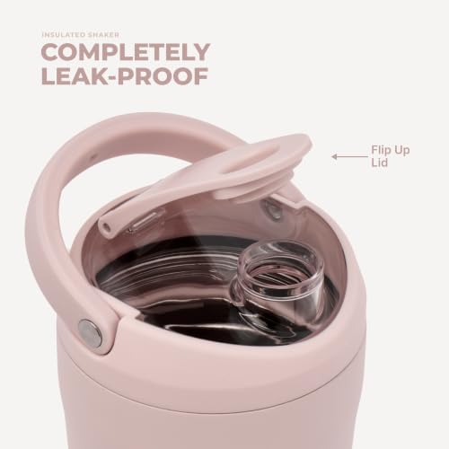 Image of HydroJug Insulated Protein Shaker Bottle 24 oz, Silent Mixing, Dusty Rose | Leak-resistant, triple wall insulated, flip-top cap, antimicrobial Tritan lid, bucket handle, cup holder fit, dishwasher safe