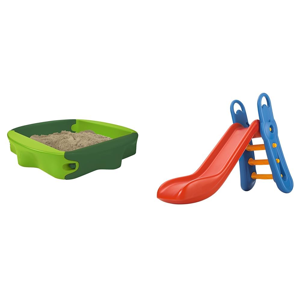 Big-Sandy mit Hard-Cover - Sandkasten, ab 1 Jahr, hellgrün/dunkelgrün & Big - Fun-Slide - 152cm Lange Rutschbahn, Nutzung für den Hausgebrauch, rot-Blaue Rutsche für drinnen und draußen, ab 3 Jahren
