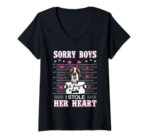Mujer St Bernard Dog Valentines Day I Stole Her Heart Valentine Camiseta Cuello V