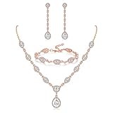 💐Tamaño de Joyería de Boda💐--Longitud del collar de novia: 18.5"+3" cadena de extensión, longitud de la pulsera de graduación: 7"+2" cadena de extensión, longitud del arete de novia: 2.25", diseño ajustable que se adapta a la mayoría de las mujeres, cierre de langosta fácil de poner y quitar. apagado, no se romperá.