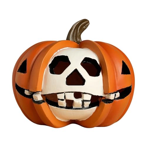 FriendshipHome Table Center Piece Halloween Pumpkin Skeleton Decor, Spooky Skull Ornaments Indoor Decorations for Tabletop Desk Home Party Office Bookshelf Decor