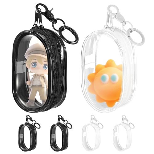 Hnvdkln 6 PCS Clear Figure Display Bag with Keychain, Small Figure Display Bag for Sonny Baby, Waterproof PVC Doll Bag, Closure Dustproof Clear Figure Pouch for Collectibles Mini Figures