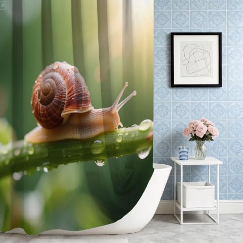 Rideau de douche 200x200 escargots tissu polyester imprimé imperméable avec anneaux - 5