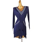 Sexy kleiner V-Ausschnitt, modische lange Ärmel, das dreidimensionale Taillendesign zeigt Weiblichkeit und der unregelmäßige Rock in Kombination mit dem Fransendesign zeigt Ihre flexible Tanzhaltung.Glänzendes Tanzpartykleid für Damen, robust, die perfekte Wahl für moderne Latein- / Balletttänzer