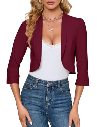 MODIURBAN Blazer Damen Kurz Bolero Business Blazerjacke 3/4 Ärmel Bolero...
