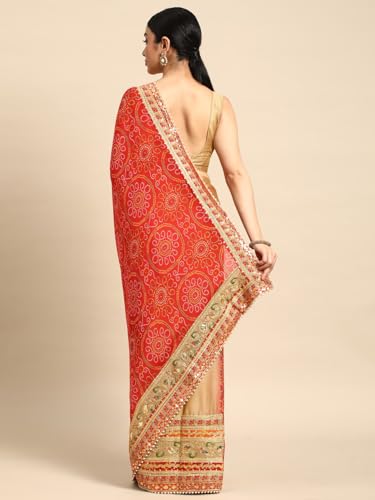 Image of Pandadi Saree Women's Elegance Chiffon Bandhani Saree with Heavy Lehenga Design