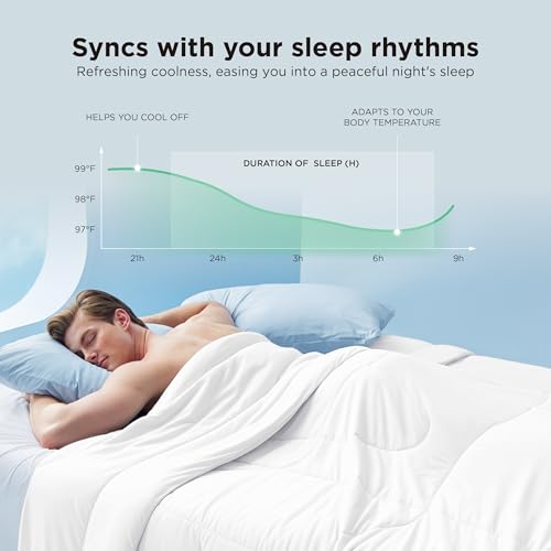 Bedsure Cooling Comforter Cal King - Cooling Blankets for Hot Sleepers, Lightweight Comforter for Summer with Dual-Sided Cool Tech, Soft Breathable Cold Blanket for Sleeping, White, 102x96 Inches