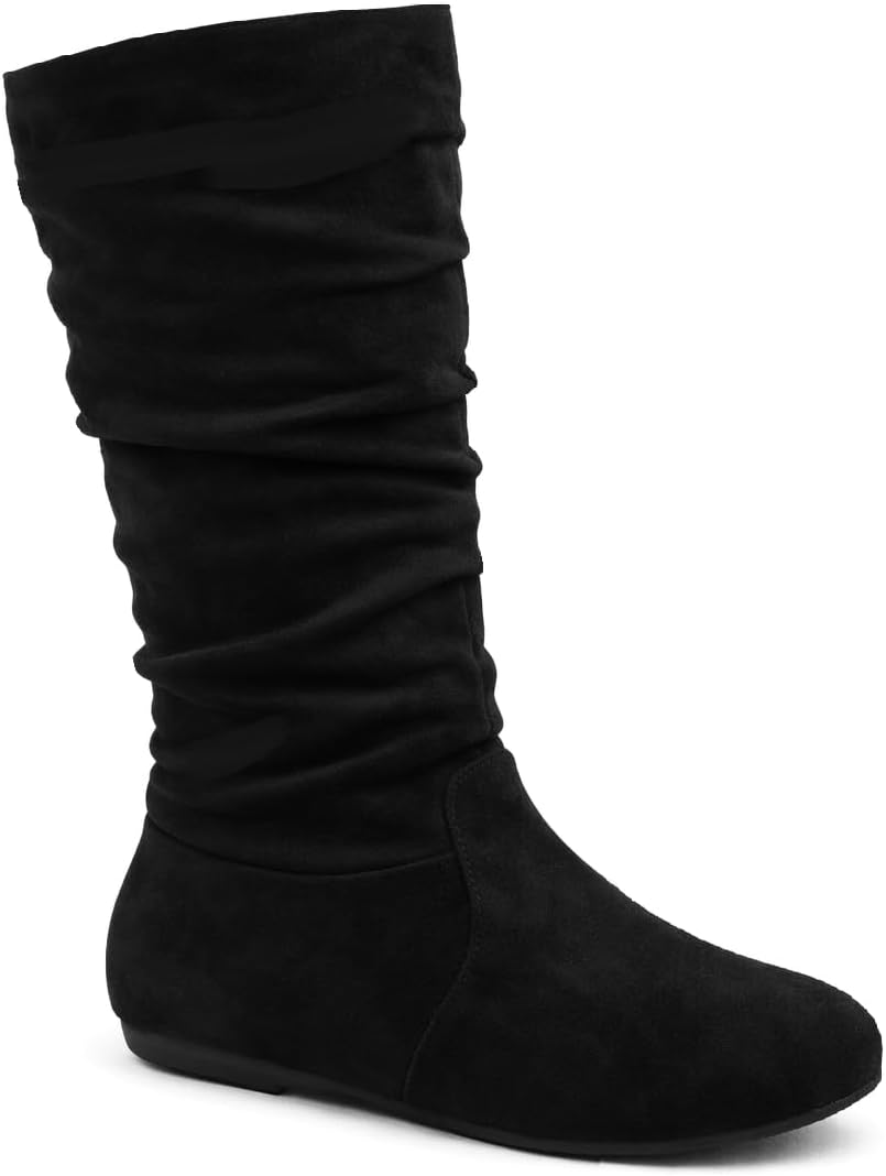 Wells Collection Womens Boots Soft Slouchy Flat Low Heel Mid-Calf Under Knee High