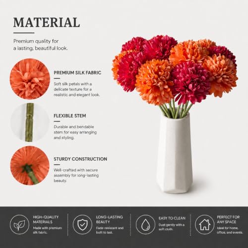 Image of Mandy's 12pcs Artificial Red and Orange Ball Chrysanthemum Flowers