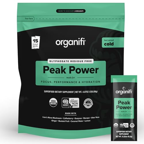 Organifi Peak Power, Pre Workout Powder to Support Hydration, with Lion's Mane and Guayusa