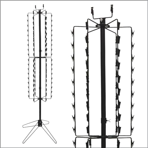 Clip Strip Corp. Free Standing Spinner Retail Display Rack 68.5" H,108 Total Clips, 4" Top Wire Sign Holder, 12 Rotating Rods each w/ 9 Heavy Duty Genuine Coil Spring Clips, 24" W Base, Black by Clip Strip - Used condition - US$86.28