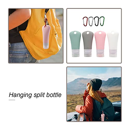 4 Pcs 60ml Leakproof Silicone Travel Bottle Portable Travel Containers Set Refillable Squeezable Container with 4 Hook Carabiner for Travel Toiletries4