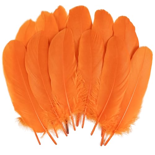 MAOFENG 150pcs 5-7 Inches Natural Goose Feathers Bulk DIY Crafts Feathers for Wedding Party Halloween Clothing Accessories Orange