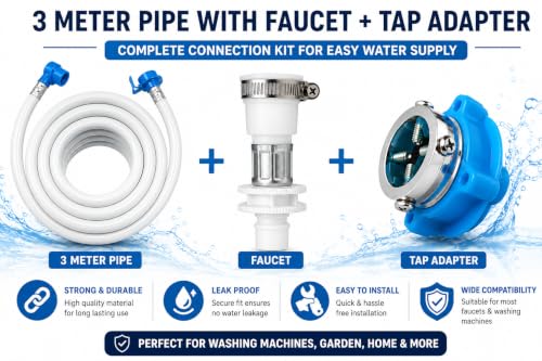 Image of Sanavya 3 Meter + Faucet +Adapter Washing Machine Inlet Washer Hose water pipe for Top & Front Load Fully Automatic (Top /Front Load Fully Automatic 3 Meter + Faucet +Adapter)