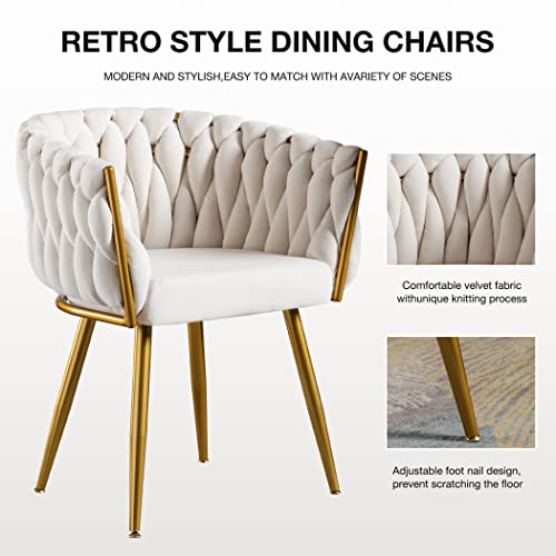 Jonpony Woven Velvet Dining Chairs Set Of 2, Kitchen Room Chair Living Room Chairs Upholstered Side Chair With Metal Legs Desk Chair For Dining Room Kitchen Vanity Patio, Beige #TOP2