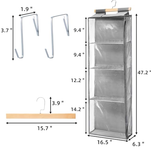 Image of Hanging Yarn Storage Organizer, Over the Door Hanging Yarn Holder with 4 Large Pockets, Clear Crochet Knitting Bag Organizer with Zippers and Hooks, for Knitting Needles Crochet Hooks, Gray