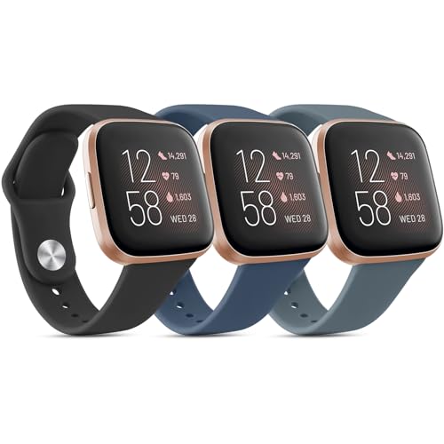 Yisica 3 Piezas Correa Compatible con Fitbit Versa 2/Versa/Versa Lite Mujer Hombr, Pulsera de Repuesto Ajustable (Negro/Azul Marino/Gris)